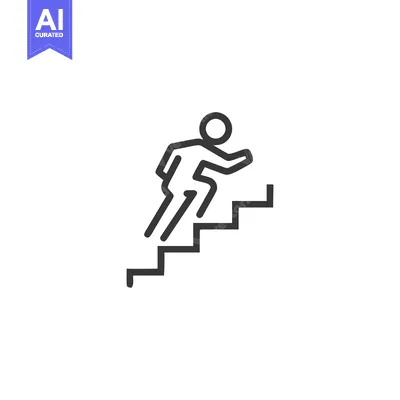 Aset desain premium: Minimalist Icon: Person Ascending Stairs, Symbolizing Progress and Ach