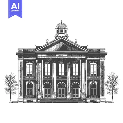 Aset premium populer: A symmetrical illustration of a grand building with a dome