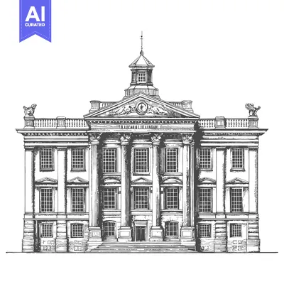 Aset premium populer: Detailed illustration depicts a classical architectural building facad