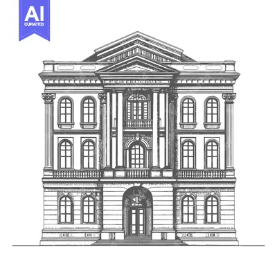 Premium design asset: Classical building illustration portraying architecture with columns a