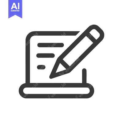 Aset premium populer: Writing Pad Icon: Stylized Pencil on Lined Document, Dark Gray