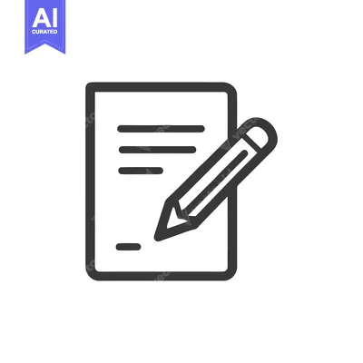 Aset desain premium: Minimalist Icon: Pencil Writing on Document, Dark Gray Outline on Whit