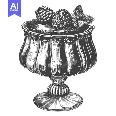 An antique illustrated serving glass with berries and mint leaves