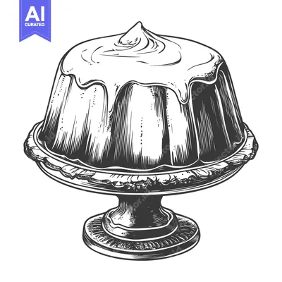 An ornate detailed drawing of a cake on a serving pedestal