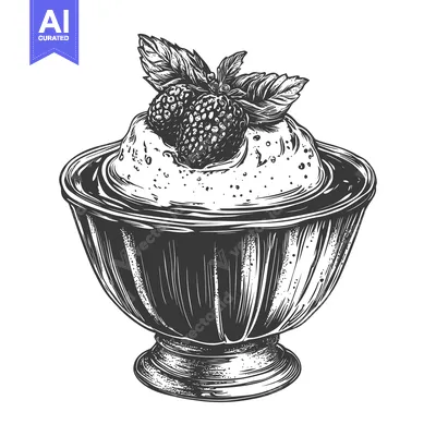 Premium design asset: Delicious dessert served with fruit and mint leaves in a glass bowl