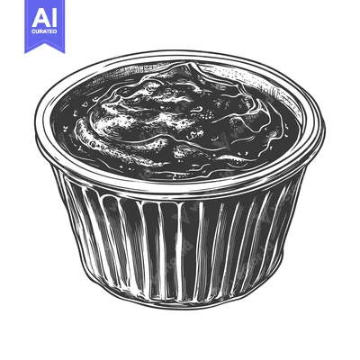A small container filled with a dark savory dipping sauce