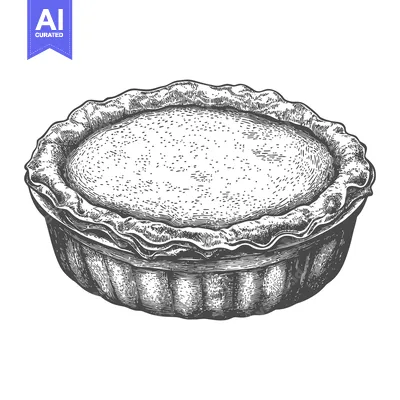 A black and white illustration of a small baked pie