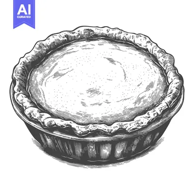 A detailed black and white drawing of a delicious pie
