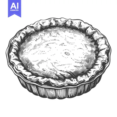 A detailed illustration of a single baked pie on a white surface