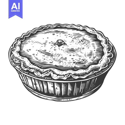 Aset premium populer: A Detailed Black And White Illustration Of A Baked Pie
