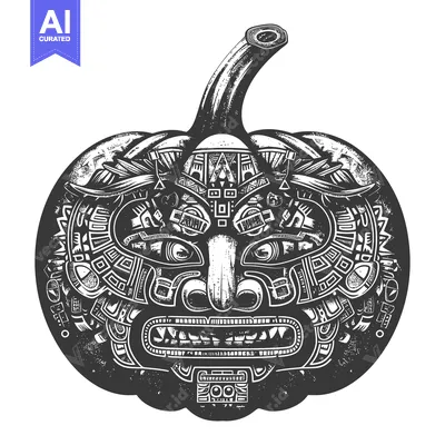 Aset desain premium: Pumpkin with Aztec-Style Mask