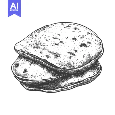 Premium design asset: Two stacks of freshly baked flatbread in detailed illustration style