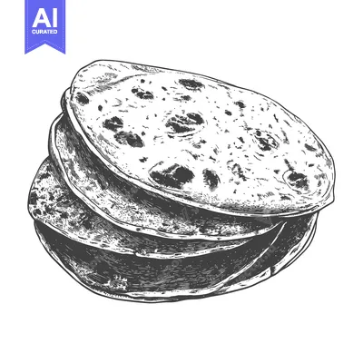 A Stack of Flatbreads Illustrated In A Black And White Style