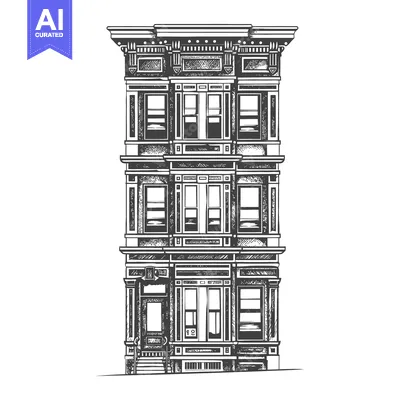 Aset premium populer: Illustration of a tall detailed building with multiple windows and emb