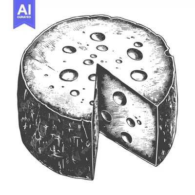 Aset desain premium: A delicious wheel of cheese with a slice cut away