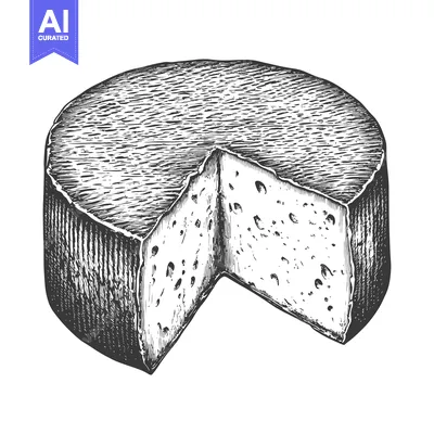 Aset premium populer: A wheel of cheese with a section cut out shows details