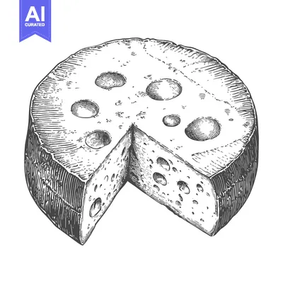A round cheese wheel with a slice cut out of it