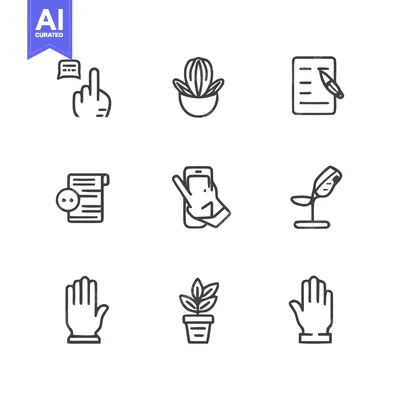 Aset premium populer: Minimalist Icon Set: Communication, Nature, and Technology Symbols