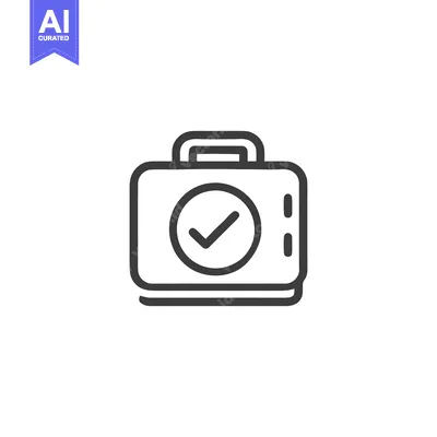 Aset desain premium: Minimalist Suitcase Icon with Check Mark, Business Travel Approved