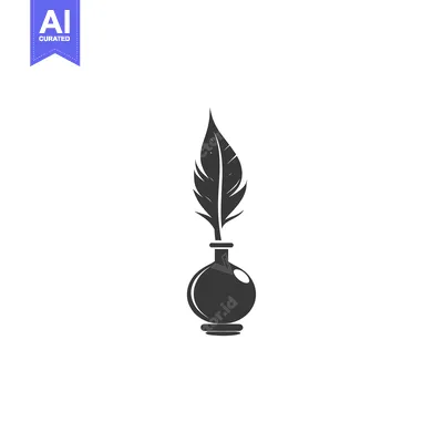 Aset desain premium: Quill Pen and Inkwell Icon Illustration
