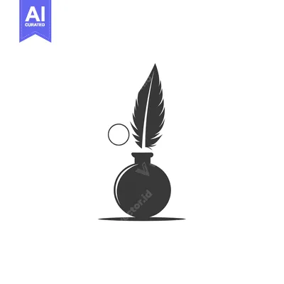 Aset desain premium: Quill Pen and Inkwell Icon in Black and White
