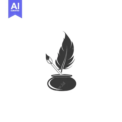 Quill Pen and Inkwell Icon in Black and White