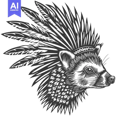 Aset desain premium: Raccoon with Native American Headdress