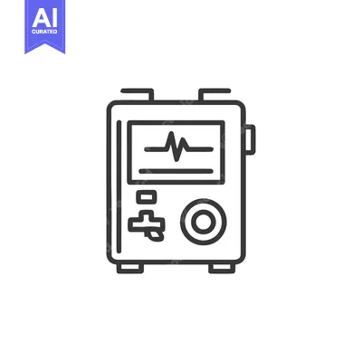 Aset premium populer: Defibrillator Icon: Medical Device with Heart Rhythm Display in Minima