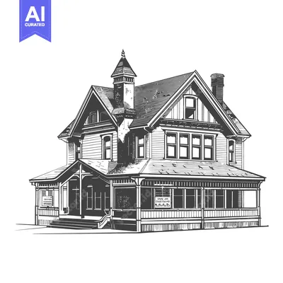 Detailed illustration of a classic victorian style residential house