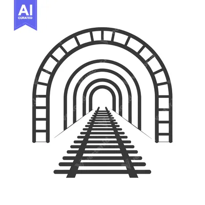 Aset desain premium: Railroad Tracks Leading Into a Tunnel with Multiple Arcs