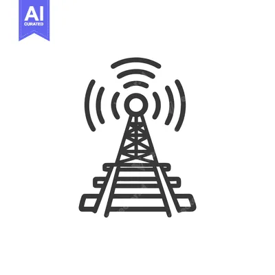 Minimalist Icon of Radio Tower on Railroad Tracks with Signal Waves