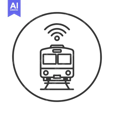 Aset premium populer: Modern Train with WiFi Icon in Circular Frame, Minimalist Design