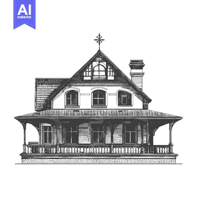 Aset premium populer: An illustration depicting the front elevation of a detailed house