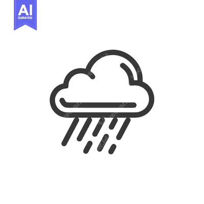 Premium design asset: Minimalist Rain Cloud Icon: Dark Gray Outline on White Background