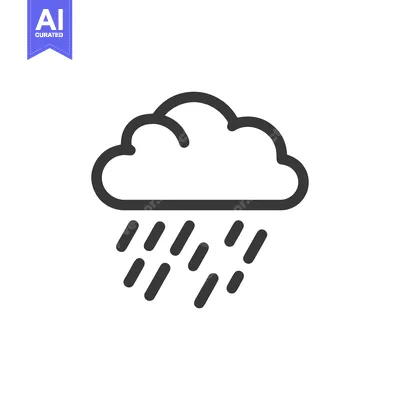 Simple Rain Cloud Icon: Dark Gray Outline on White Background, Weather