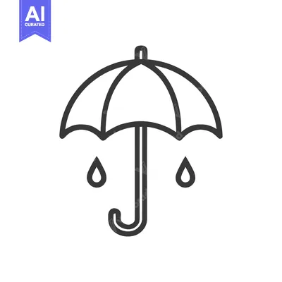 Minimalist Umbrella Icon with Raindrops, Weather Protection Symbol