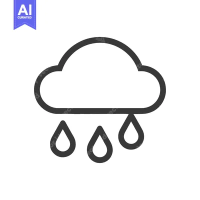 Minimalist Rain Cloud Icon with Three Droplets on White Background