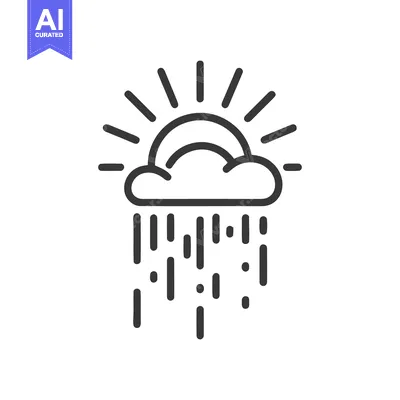 Minimalist Icon: Sun Behind Cloud with Rain, Weather Symbol