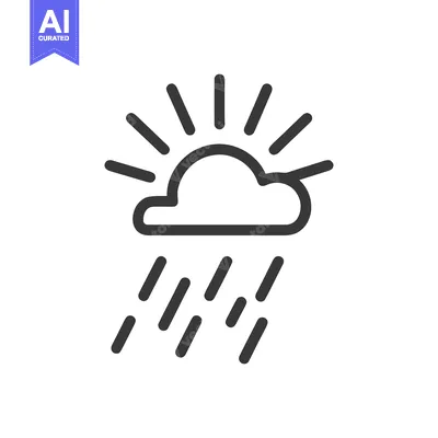 Weather Icon: Sun Behind Cloud with Rain, Simple Line Art