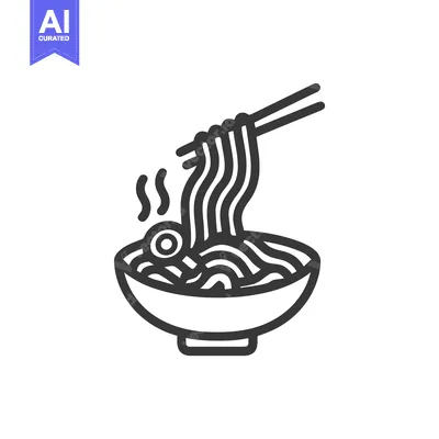 Aset desain premium: Steaming Noodles in Bowl with Chopsticks, Minimalist Line Art Icon