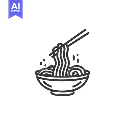 Aset desain premium: Minimalist Noodles in Bowl with Chopsticks Line Art Icon