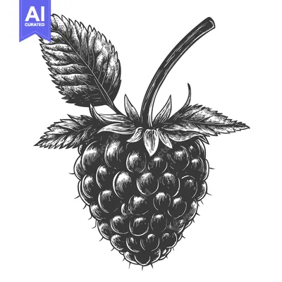 Aset premium populer: A detailed hand drawn illustration of a ripe berry plant