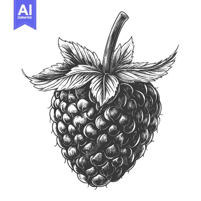 Popular premium asset: A Detailed Ink Illustration Depicting a Single Black Raspberry