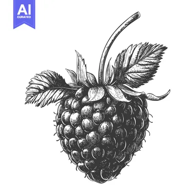 Aset premium populer: Detailed black and white illustration of a ripe raspberry plant