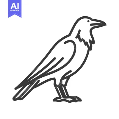 Aset desain premium: Minimalist Raven Illustration: Bold Outline, Clean Design, Isolated on