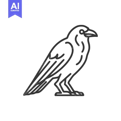 Aset desain premium: Minimalist Raven Illustration: Bold Outline, Striking Simplicity, Isol