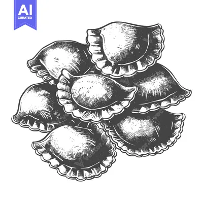 Aset premium populer: A monochrome illustration of a stack of savory dumplings