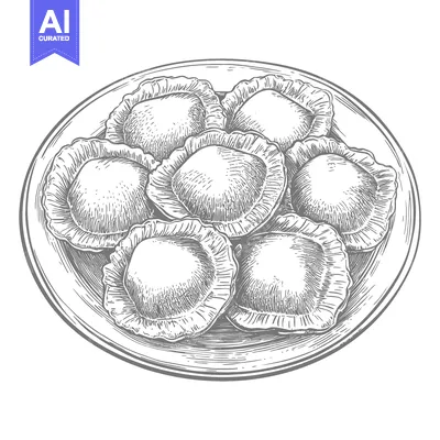 Premium design asset: A plate displaying filled dumplings prepared and artistically illustra