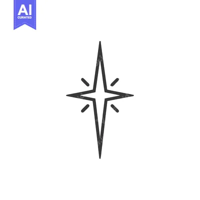Aset premium populer: Minimalist Star Icon: Geometric Design with Radiating Lines on White