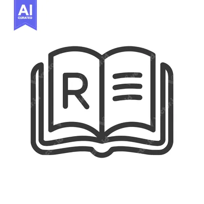 Aset desain premium: Open Book Icon with Letter R and Lines, Minimalist Design